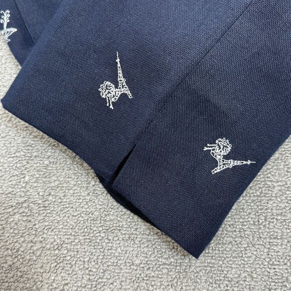 Talbots Irish Linen Paris Embroidered Trouser Pants Blue 6 Eiffel Tower - Picture 5 of 14